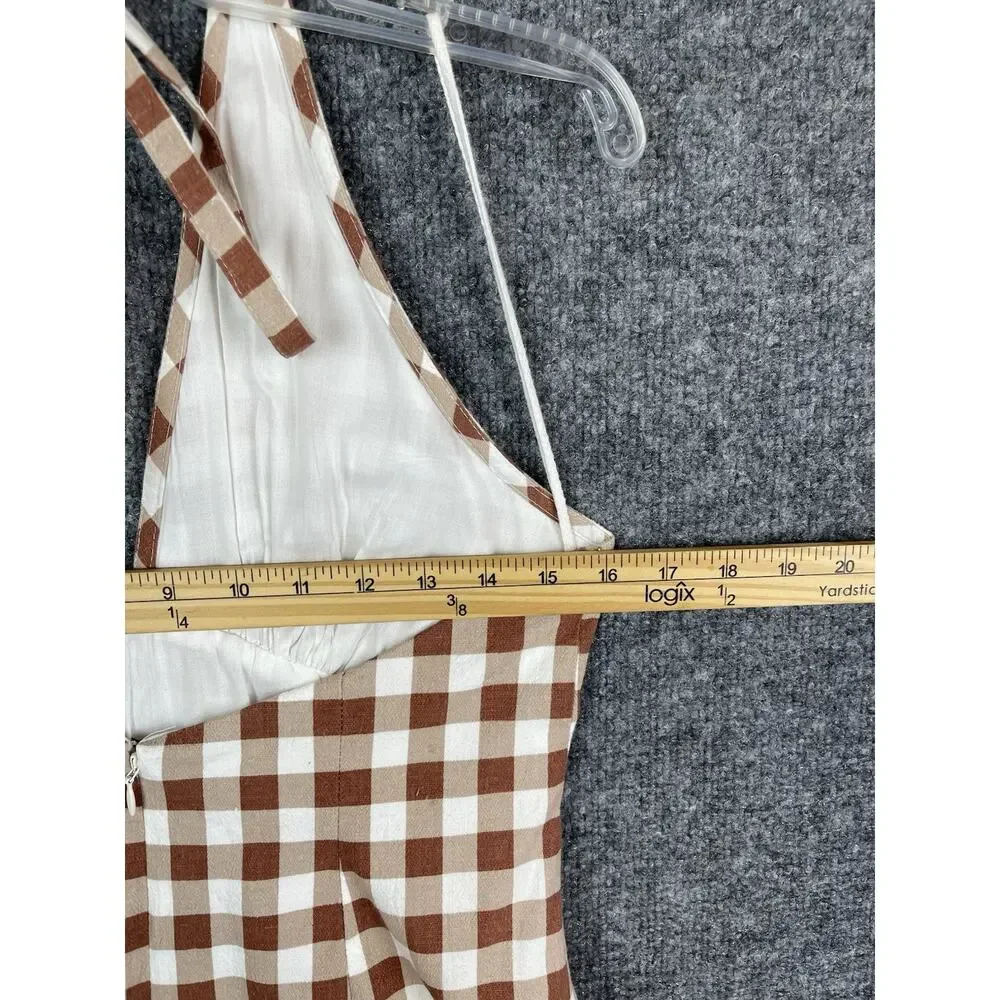 Free People Cecil Flounce Hem Cotton Blend Halter Plaid Minidress Size M - Picture 5 of 11